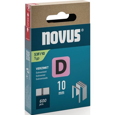 Agraphe plat D type 53 F L11,3xL10mm fil L.1,25mm 600 pièces.NOVUS