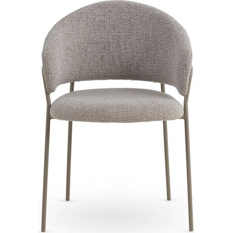 Set aus 4 Sesseln, bezogen mit cremefarbenem Chenille und mit taupefarbenen Metallbeinen (1/5)