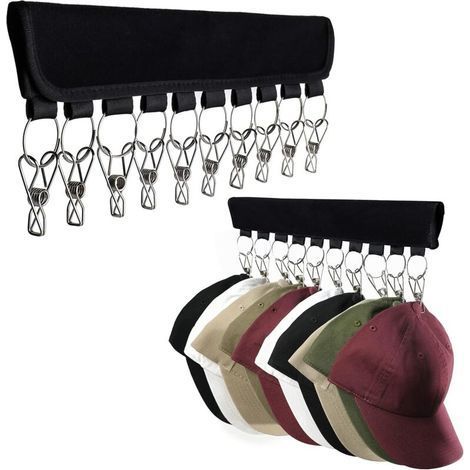 Scatola porta cappelli in due pezzi con 10 grandi clip, adatta per appendere cappellini da baseball, cappelli invernali e accessori compatibile con grucce di varie dimensioni. (1/5)