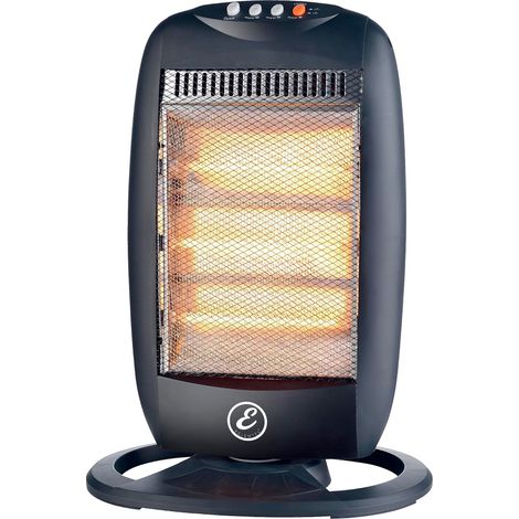 Stufa Alogena Oscillante 1200W con 3 Elementi 3 Livelli di Potenza Riscaldamento Rapido Basso Consumo Oscillazione 70° Silenziosa Portatile Sistema Anti Ribaltamento Fino A 40m² 38 × 28 × 55 cm Nero