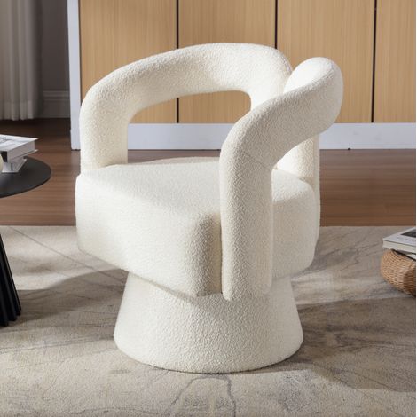 Sillón giratorio 67x55x74 cm beige, rotación 360°, tejido bouclé y base metálica MEUBLIV (1/5)