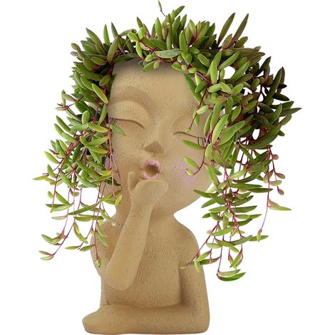 Pot de Fleurs Résine Sculpture Visage Décor - Pot Jardin Résine Mannequin Visage avec Trou Drainage, 18 cm (1/5)