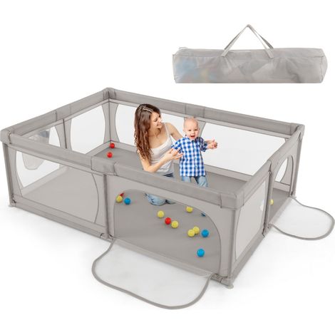 Laufstall für Babys mit 50 Bällen, 2 Türen, atmungsaktivem Netzgewebe, 205 x 147 cm