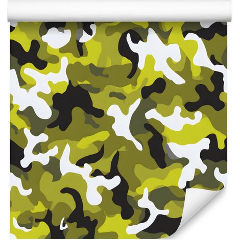 Papier peint camouflage militaire jaune et blanc pour salon et chambre 50x1000 cm (1/5)