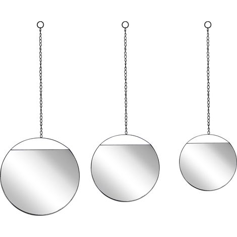 Conjunto de 3 espejos de pared metal negro cadenas de varios tamaños pieza decorativa de acento diseño moderno Odos
