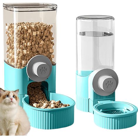 Distributeur croquettes 520ml + eau gravité 1,2L, nourriture humide/sèche, pour animaux (1/4)