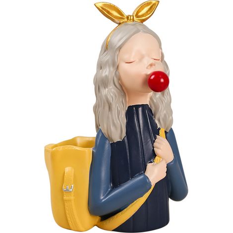 Pot à Stylo Fille Mignonne Résine Décor Bureau - Personnage Bubble Girl Jaune (1/5)