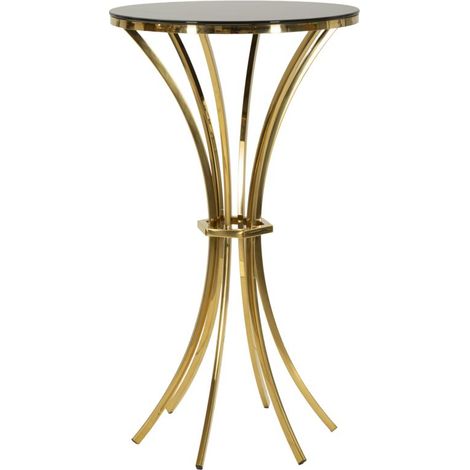 Tavolo Bar Alto Shanty Glam con Struttura in Metallo Oro e Piano in Vetro - Ø 60x108 cm - Complemento Arredo
