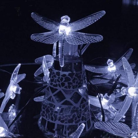 1 x Guirlande lumineuse solaire, 6,7 m avec 30 LED en forme de libellules, étanche IP44, pour extérieur jardin terrasse (1/4)