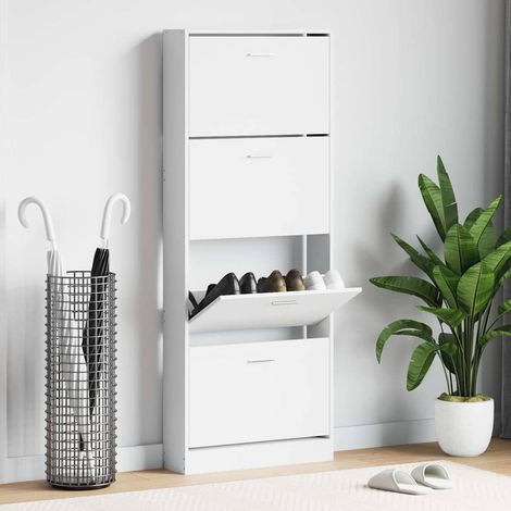 vidaXL Shoe Cabinet High Gloss White 59x17x150 cm Engineered Wood (1/5)