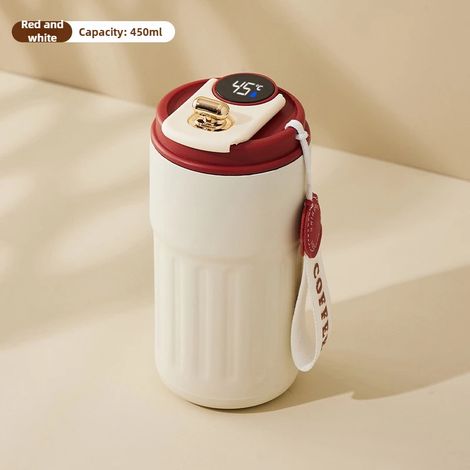 (Rouge et blanc, 450 ml) Tasse isotherme en acier inoxydable 316, isolation sous vide, affichage intelligent de la température. (1/4)