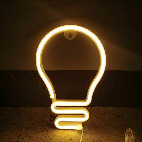 LED Neon Light Bulb Shape Neon Light Sign USB/Battery Operated Neon Night Light Colorful LED Neon Lamp Wall Decoration for Home Bar Wedding Christmas Party (1/5)