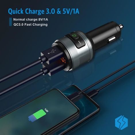 Transmetteur FM Bluetooth - - Voiture - Double charge rapide QC3.0 - Appels mains libres - Son stéréo Hi-Fi (1/4)