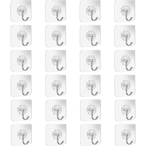 Paquete de 24 ganchos adhesivos resistentes para pared y techo, para baño y cocina, 10 kg (máx.), con ganchos de acero inoxidable sin clavos para toallas de baño.