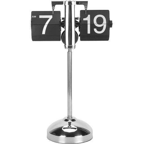 Digitale Klappuhr, 304 Edelstahl, Teleskop-Zugstange, rutschfest, batteriebetrieben, mechanisch, automatisches Umblttern, Schreibtischuhr für Wohnzimmer, Büro, Schwarz