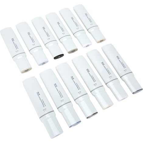 Marqueurs à pointe large rechargeables, encre uniforme, marqueurs à peinture alcoolisée pour papier, plastique, bois et verre, série de 12 gris (1/5)