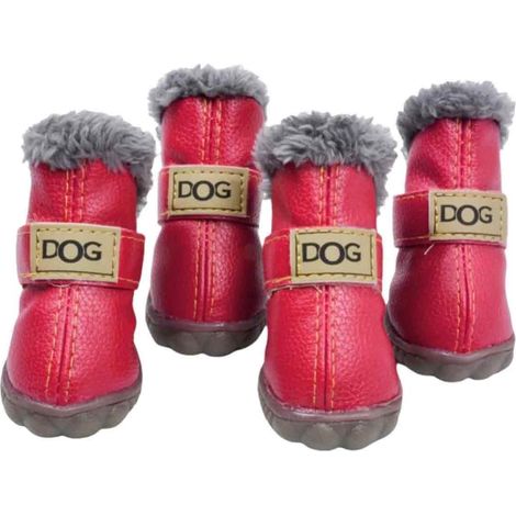 4 paires Bottes pour chiens, tissu imperméable, semelle antidérapante, doublure polaire, pour chiens petits et moyens (1/5)