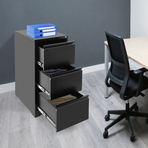 Armoire de classement, Classeur verrouillable, classeurs en métal avec 3 tiroirs, armoire de bureau, pour Bureau à Domicile, appartements, garages, Noir (1/5)