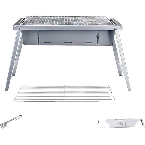Parrilla de barbacoa portátil, de acero inoxidable, color plata, plegable (sin bolsa) (1/2)