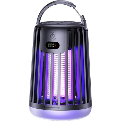 Lampada antizanzare protettiva a 360°, antiurto, impermeabile, design 2 in 1, ricaricabile, per casa, giardino, campeggio, nera, 1 pezzo. (1/5)