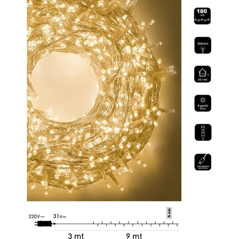 Catena luminosa LED Natale 180 led 9 mt cavo trasparente serie luminosa natalizie per esterno interno albero feste Calda