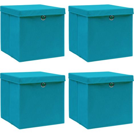 4 pcs Boîtes de rangement et couvercles, Coffres de rangement Bleu 32x32x32 cm Tissu LKF17173 (1/5)