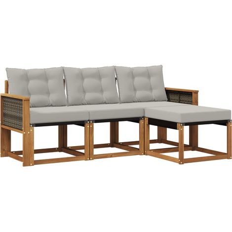 Outdoor Sofa Set with Cushion 4 pcs Natural and Light Grey vidaXL