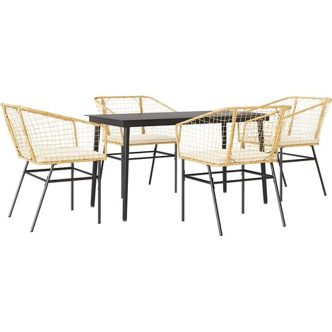 Maison Exclusive - Set da Pranzo da Giardino 5pz con Cuscini Polyrattan Vetro