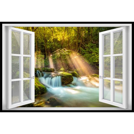 Affiche encadrée fenêtre cascade forêt (1/5)