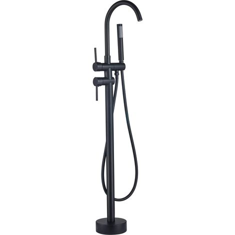 Robinet de Baignoire avec Douchette pour Salle de Bain Noir Laiton Baignoire Robinet Mitigeur au Sol (1/5)