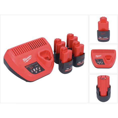 Milwaukee M12 HNRG-254 Set di avviamento batteria ad alta potenza 12 V + 4x batteria HB2.5 2.5 Ah ( 4932480164 ) + caricatore M12 C12 C ( 4932352000 ) (1/5)
