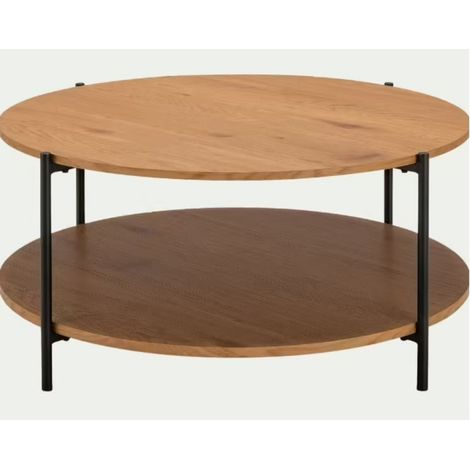 Pegane – Table basse ronde fixe en MDF et métal noir – diamètre 90 cm x hauteur 42,5 cm – Design moderne pour salon contemporain (1/3)