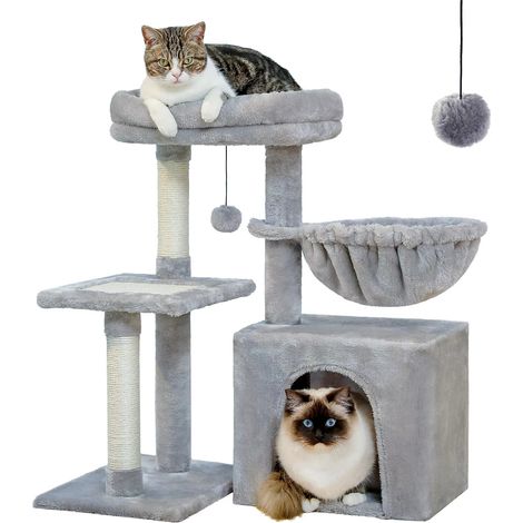 Arbre à chat Tour à chat pour chats d'intérieur Arbre d'activité pour chat 2 styles avec postes à gratter pour chat Grande hamac et perche supérieure amovible-Gris (Style A) (1/5)