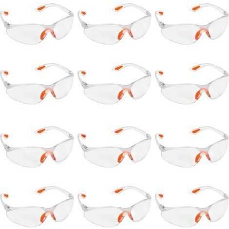 Lot de 12 lunettes de sécurité transparentes – Lunettes de sécurité avec verres en plastique, pont et branches en caoutchouc pour plus de confort – Lunettes EPI transparentes (1/5)