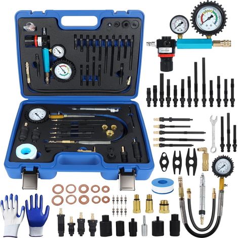 47 Pieces Compression Tester for Petrol and Diesel Engines Diesel Compression Tester 0-50 Bar Double Gauge Cylinder Leak Tester Kit for HDI TDCi Engines (1/5)