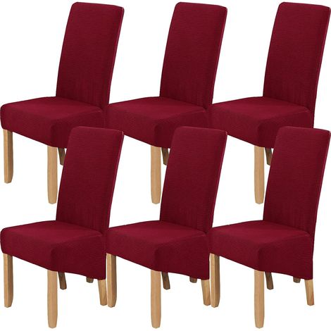 Set of 6 Stretchable, Removable and Washable Dining Chair Covers - Protective Covers - Protective Covers for Home, Hotel, Banquet (Wine Red) (1/5)