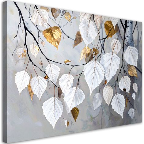 Bilder Birkenblätter weiß-grau 45x30