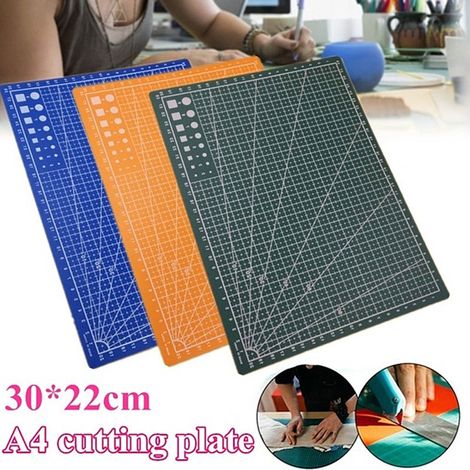 Planche à découper A4 en PVC quadrillée, tapis de découpe professionnel auto-cicatrisant et multi-usages pour le quilting, la couture, le scrapbooking et les loisirs créatifs (orange). (1/4)