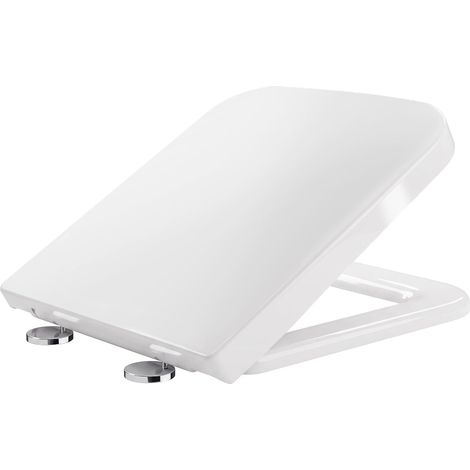 Abattant WC carré avec fermeture amortie et charnières réglables pour un nettoyage facile, fixation par le dessus simple, couvercle de couvercle de toilette antibactérien, blanc (1/5)