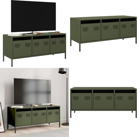 Mueble TV acero laminado en frío verde oliva 101,5x39x43,5 cm - Acero laminado - Mueble industrial