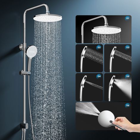 HOROW Duschset, 5 Modi Strahlarten Duschkopf, Regendusche Set Chrom mit Messing Ventilkern, Höhenverstellbar, große 25 cm Kopfbrause Rund