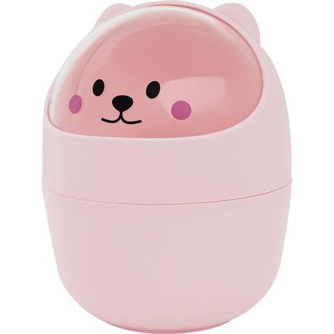 Mini poubelle de bureau rose, design mignon, grande ouverture, en plastique, avec couvercle amovible et panier à déchets amovible.
