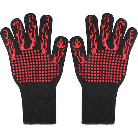 Guanti resistenti al calore per grigliare e cucinare, Darklove, 2 guanti termici antiscivolo, adatti per dischi/griglie/pentole, taglia universale, silicone, rosso (1/5)