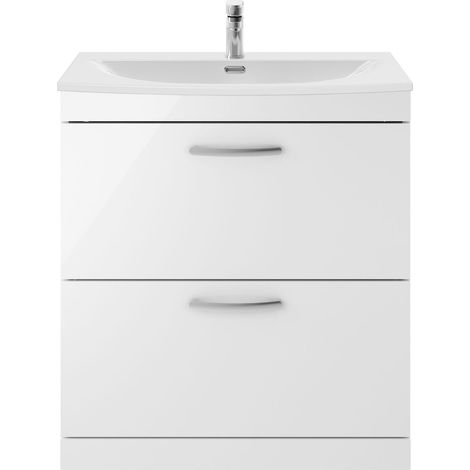 Millwich Contemporary 2 Drawer Floor Standing Vanity Unit with Curved Basin, Gloss White, 800mm