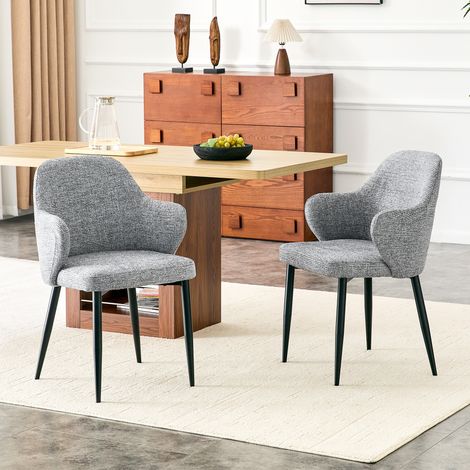 DESMIU Chaise de salle à manger Lot de 2 avec Dossier enveloppant large et Pieds croisés en Métal, Tissu Gris et Noir (1/5)