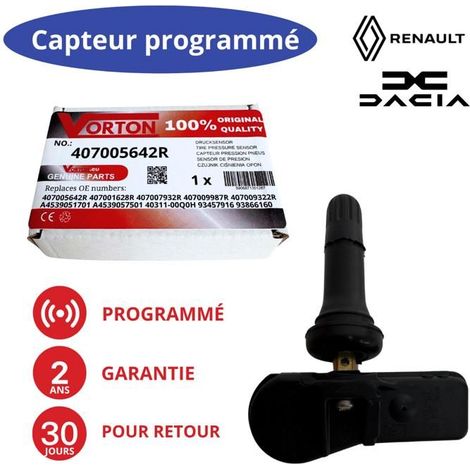 Sensore TPMS Renault preprogrammato 433MHz (rif 407005642R) per Captur I, Clio IV, Kangoo, Master, Trafic, Twingo