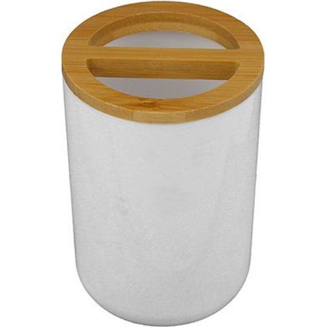 Cleafe - Porta Spazzolini Bicchiere Accessori Bagno 2 Fori Bianco Legno Contenitore 69478 - (1/2)
