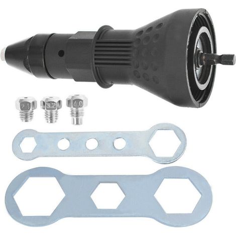 Ensemble d'accessoires pour perceuse électrique noire et riveteuse : adaptateur pour riveteuse électrique, ensemble de riveteuse à douilles et ensemble d'outils pour rivets aveugles. (1/4)