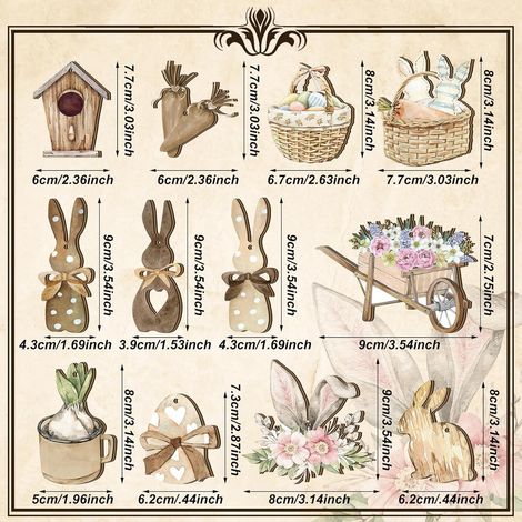 36 Vintage Wooden Easter Bunny Ornaments, Party Tree Ornaments, 24-Piece Set -
