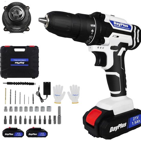 Perceuse Visseuse Sans Fil 21V, Visseuse Devisseuse avec 2batteries & Chargeur, 45N.m Perceuse Percussion, 25+1 Réglages de Couple, 2Vitesses, 26 Accessoires, LED, Perceuse Visseuse pour la Bricolage (1/5)